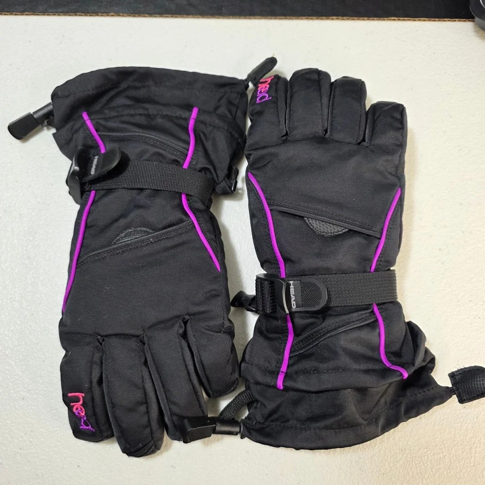 Head Winter Gloves Womens Large Black Purple Ski Snowboard Fleece‎ Lined